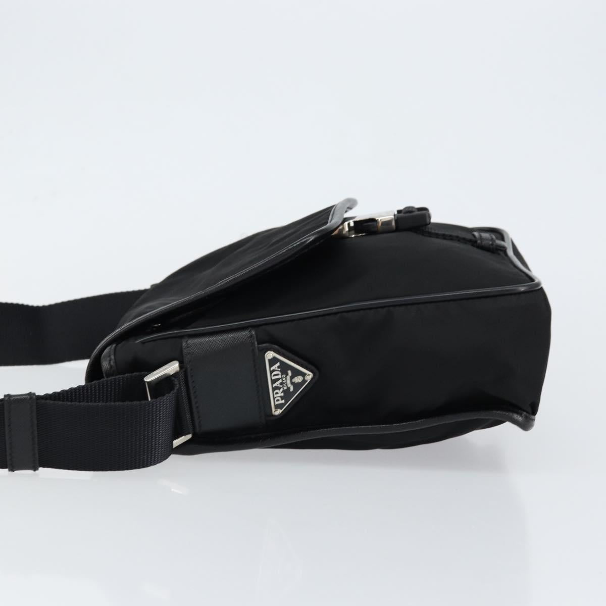 PRADA Shoulder Bag Nylon Leather Black Silver Auth bs30341