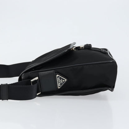 PRADA Shoulder Bag Nylon Leather Black Silver Auth bs30341