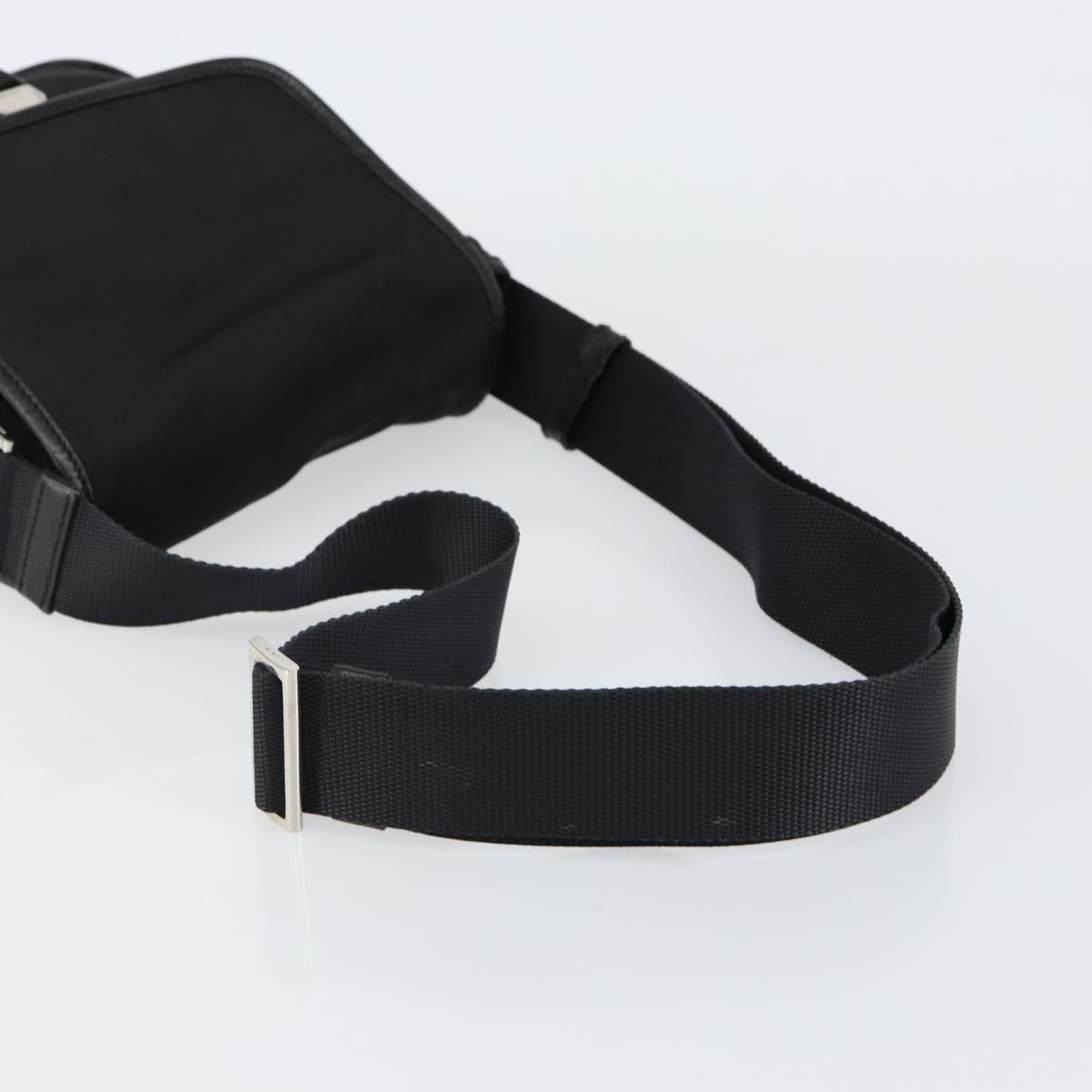 PRADA Shoulder Bag Nylon Leather Black Silver Auth bs30341