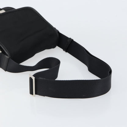 PRADA Shoulder Bag Nylon Leather Black Silver Auth bs30341