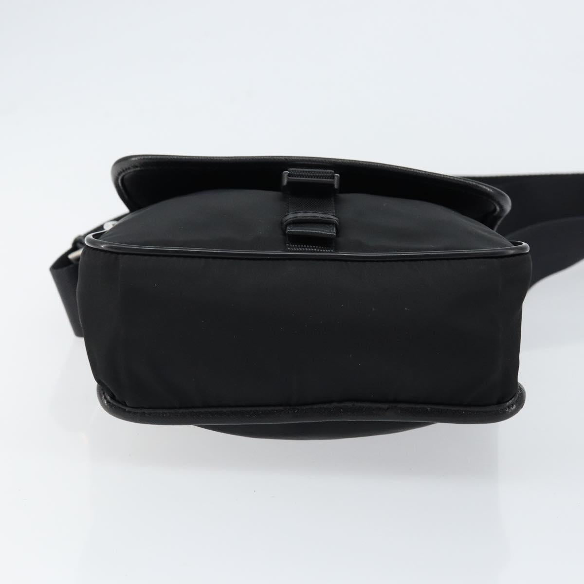 PRADA Shoulder Bag Nylon Leather Black Silver Auth bs30341