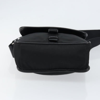 PRADA Shoulder Bag Nylon Leather Black Silver Auth bs30341