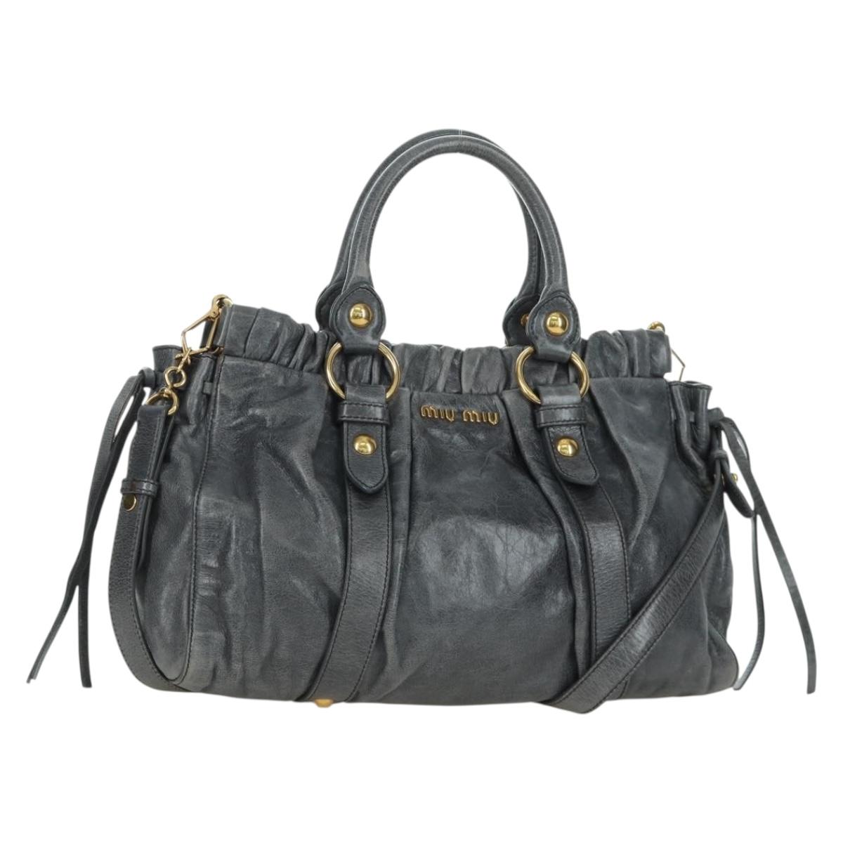 Miu Miu Hand Bag Leather 2way Gray Gold