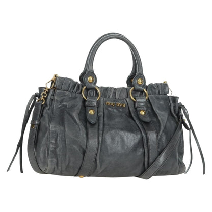 Miu Miu Hand Bag Leather 2way Gray Gold