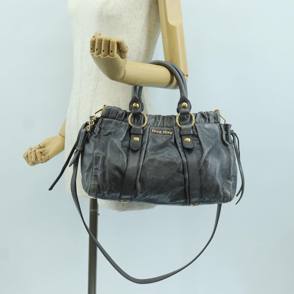 Miu Miu Hand Bag Leather 2way Gray Gold
