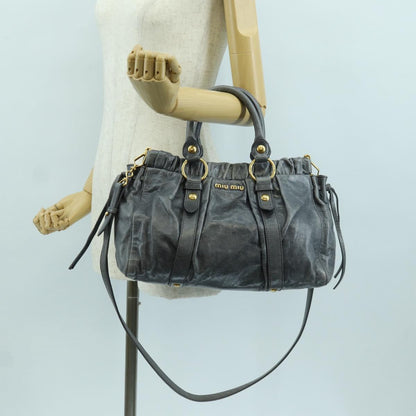 Miu Miu Hand Bag Leather 2way Gray Gold