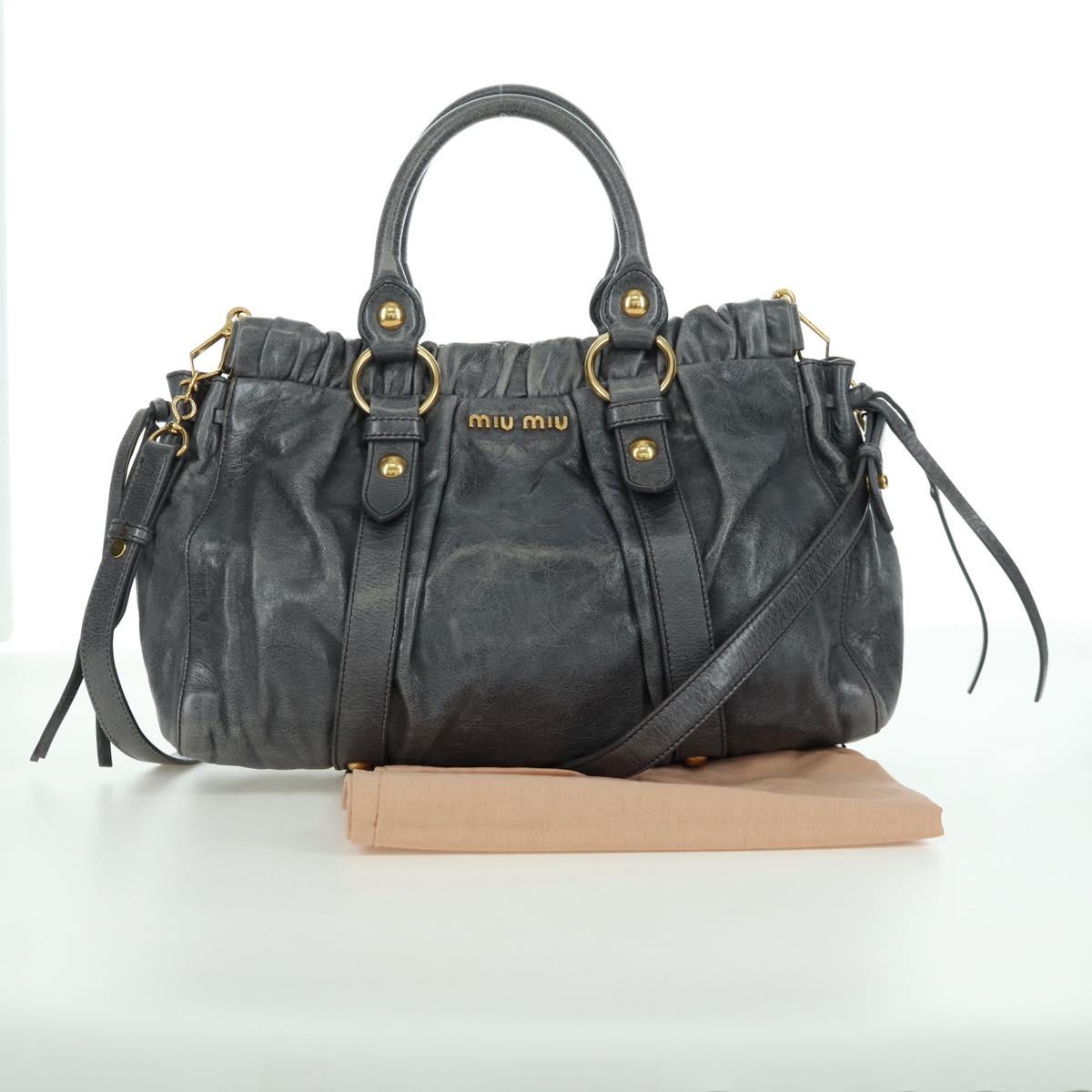 Miu Miu Hand Bag Leather 2way Gray Gold