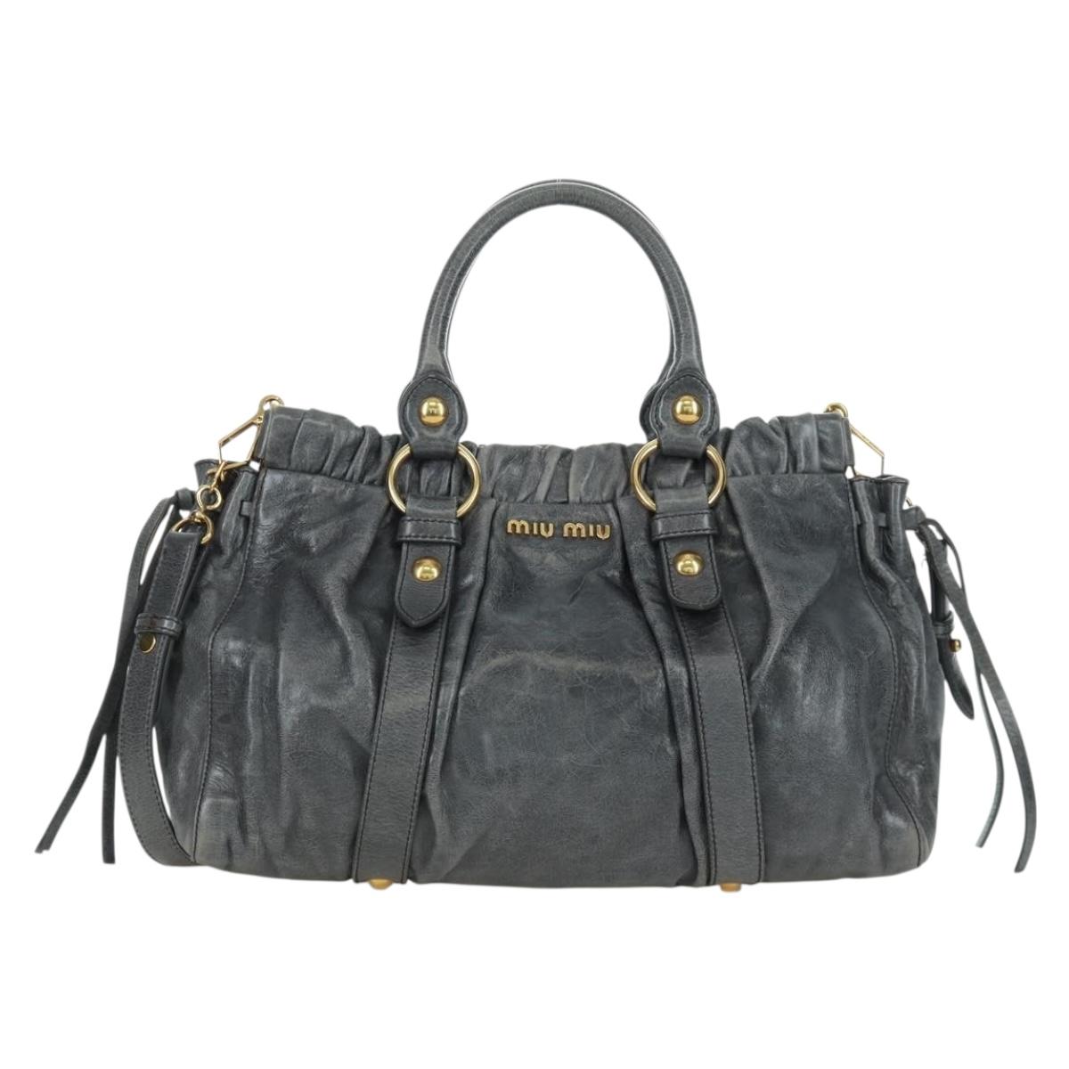 Miu Miu Hand Bag Leather 2way Gray Gold