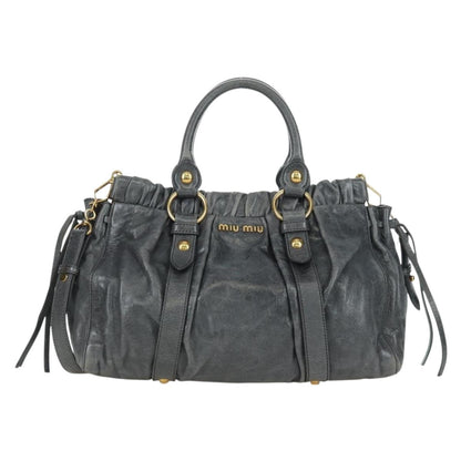 Miu Miu Hand Bag Leather 2way Gray Gold