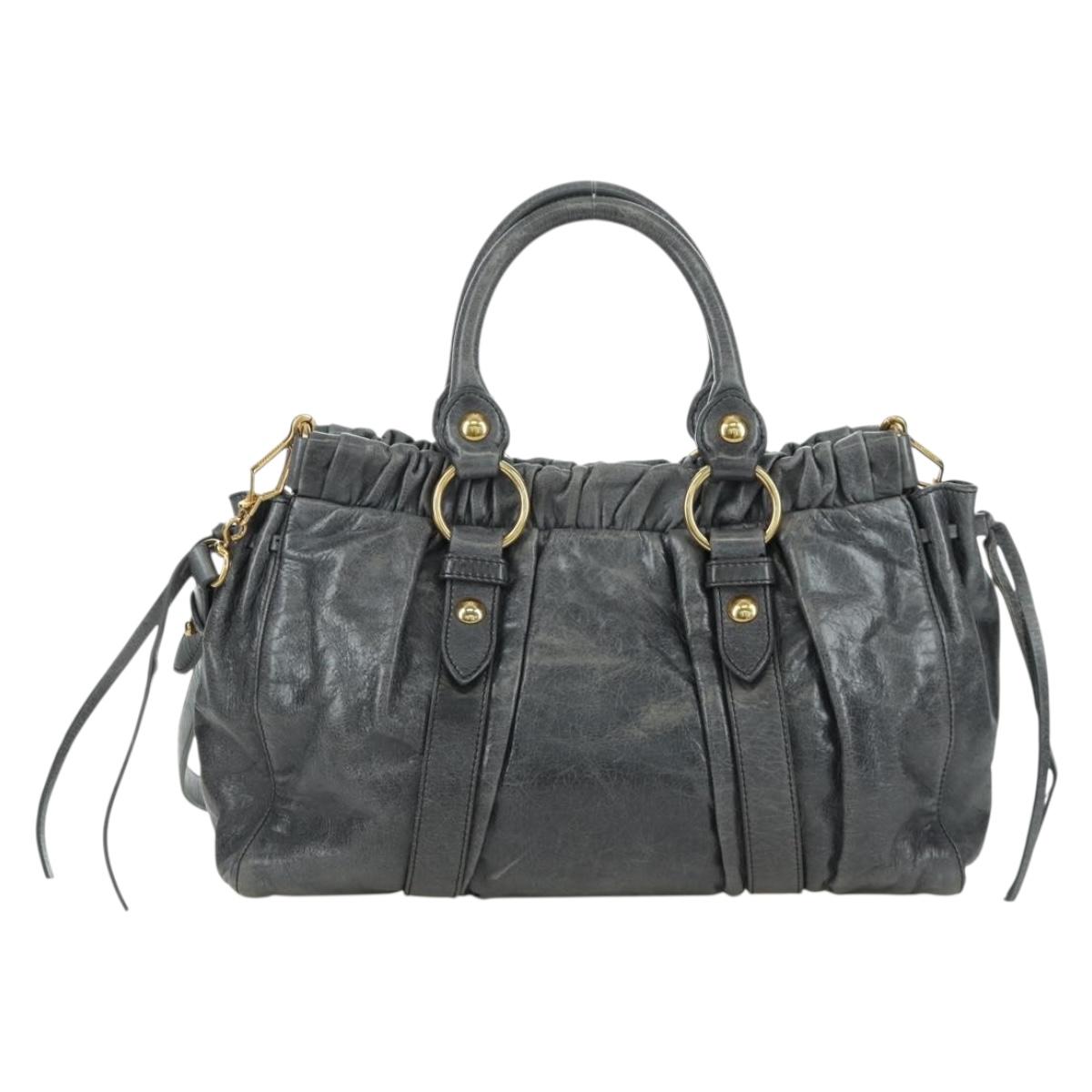 Miu Miu Hand Bag Leather 2way Gray Gold