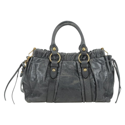 Miu Miu Hand Bag Leather 2way Gray Gold