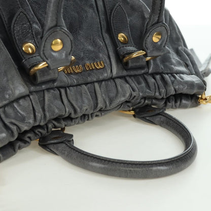 Miu Miu Hand Bag Leather 2way Gray Gold