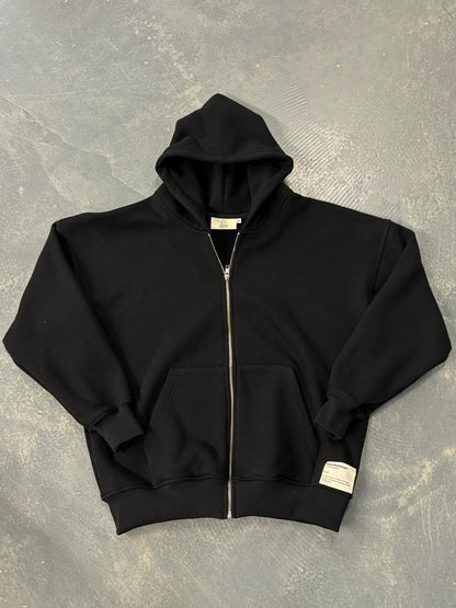 Black Ultra Heavy Statement Zip Hoodie (made in NL 🇳🇱) (600gsm) (slightly cropped)