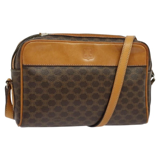 CELINE Macadam Canvas Shoulder Bag PVC Leather Brown Gold