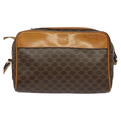 CELINE Macadam Canvas Shoulder Bag PVC Leather Brown Gold