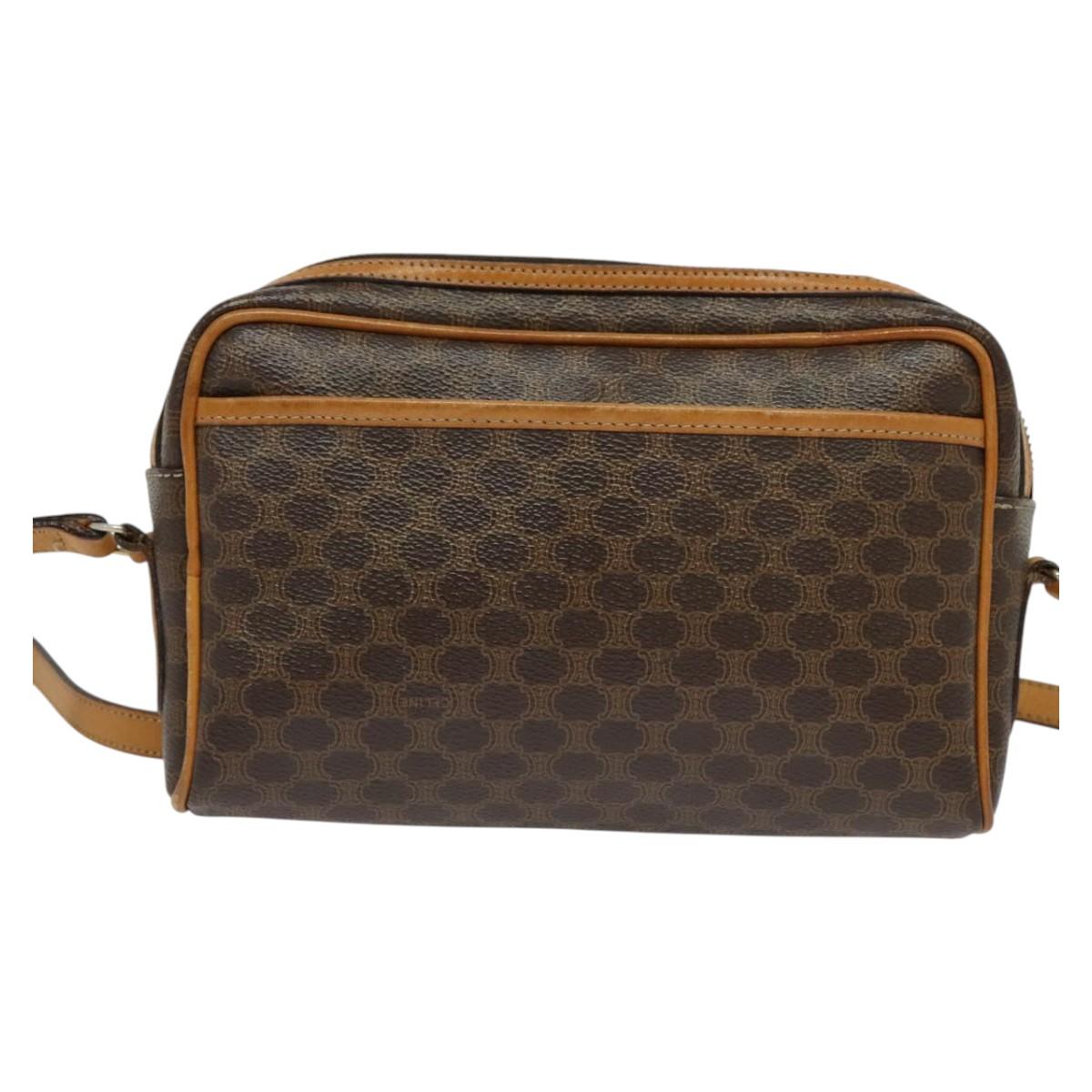 CELINE Macadam Canvas Shoulder Bag PVC Leather Brown Gold