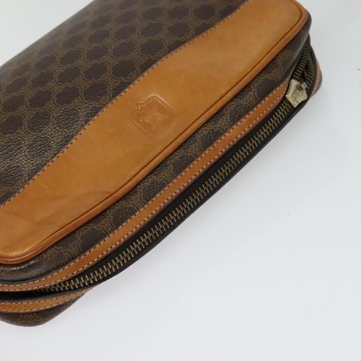 CELINE Macadam Canvas Shoulder Bag PVC Leather Brown Gold