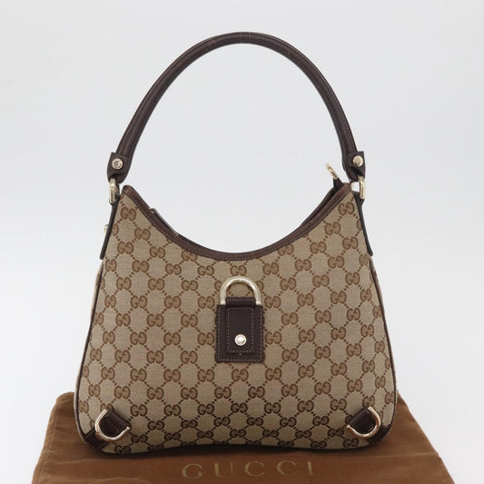 Vintage GUCCI Abbey GG Canvas Shoulder Bag Beige Gold 130738