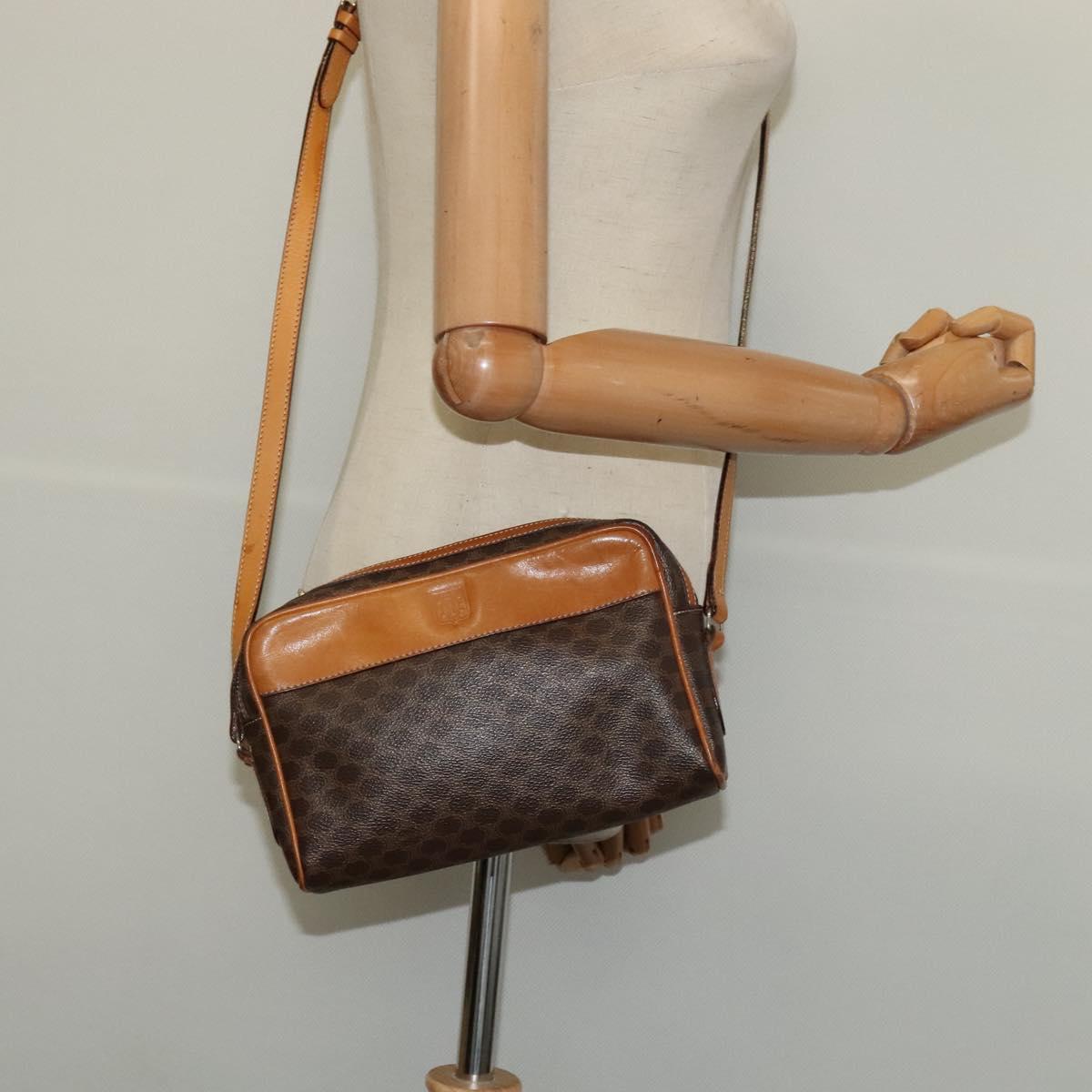 CELINE Macadam Canvas Shoulder Bag PVC Leather Brown Gold